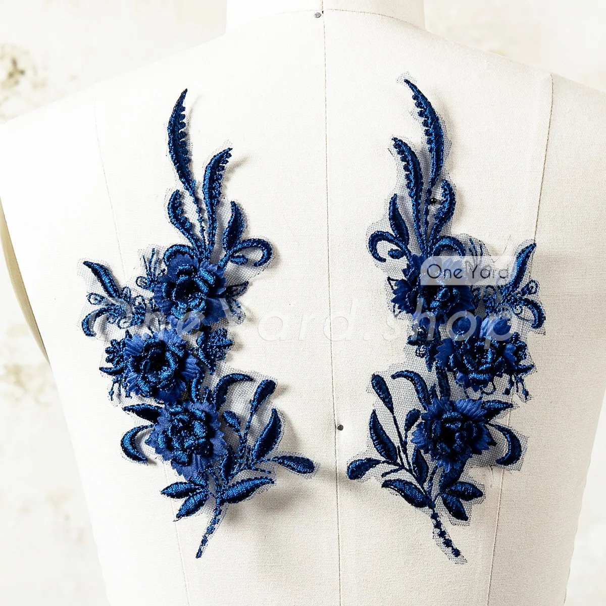 timeless navy blue 3d floral vine lace applique pair