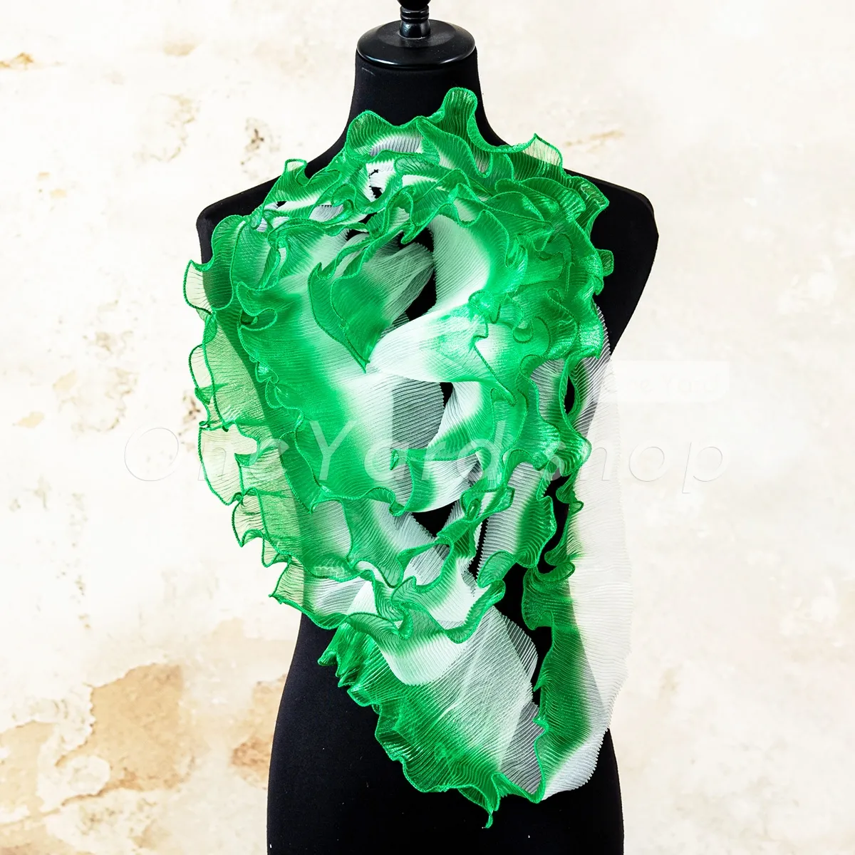 13cm green white ombre pleated organza ruffle trim