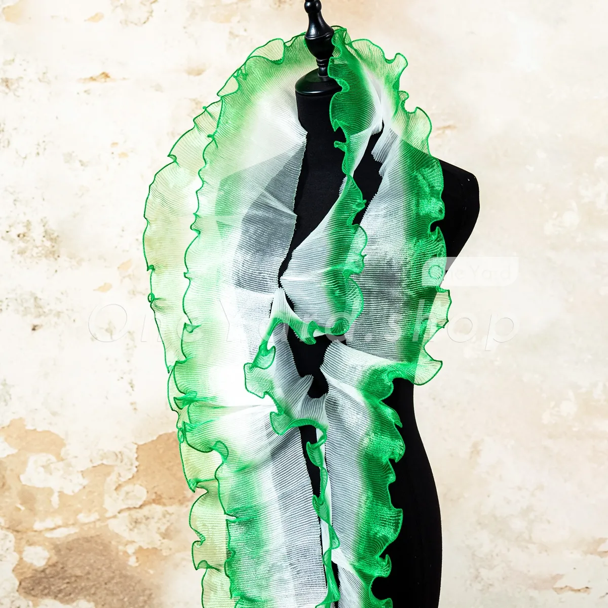fresh green gradient white pleated organza trim