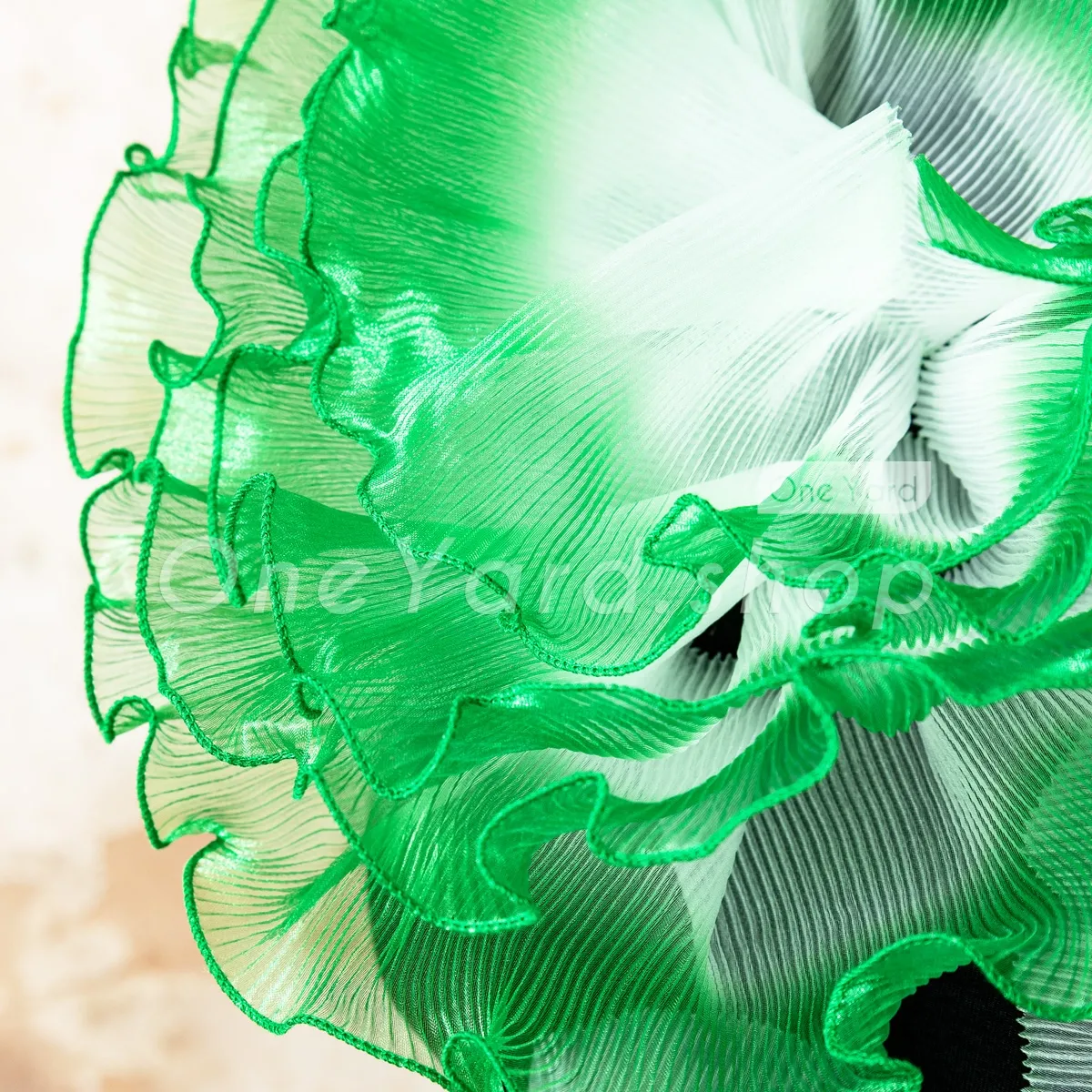 green white ombre organza pleated ruffle trim