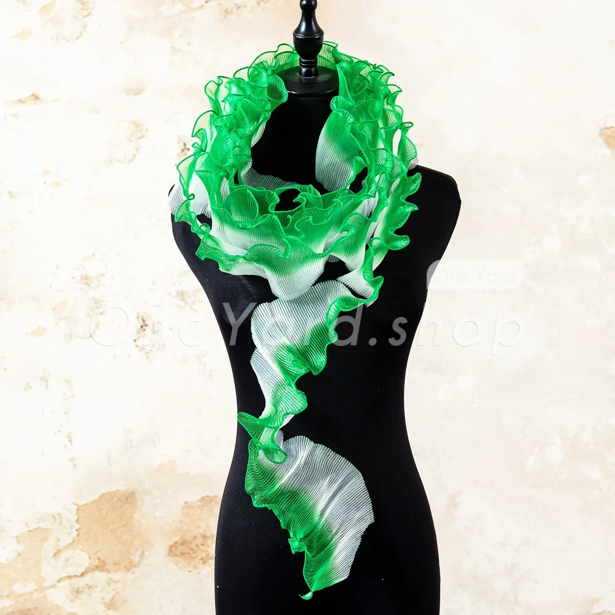 green white ombre organza ruffle trim