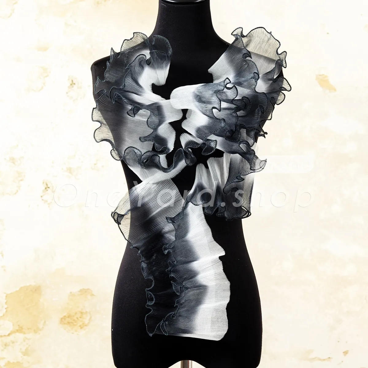 13cm wide black and white ombre pleated organza ruffle trim 13cm wide black and white ombre pleated organza ruffle trim