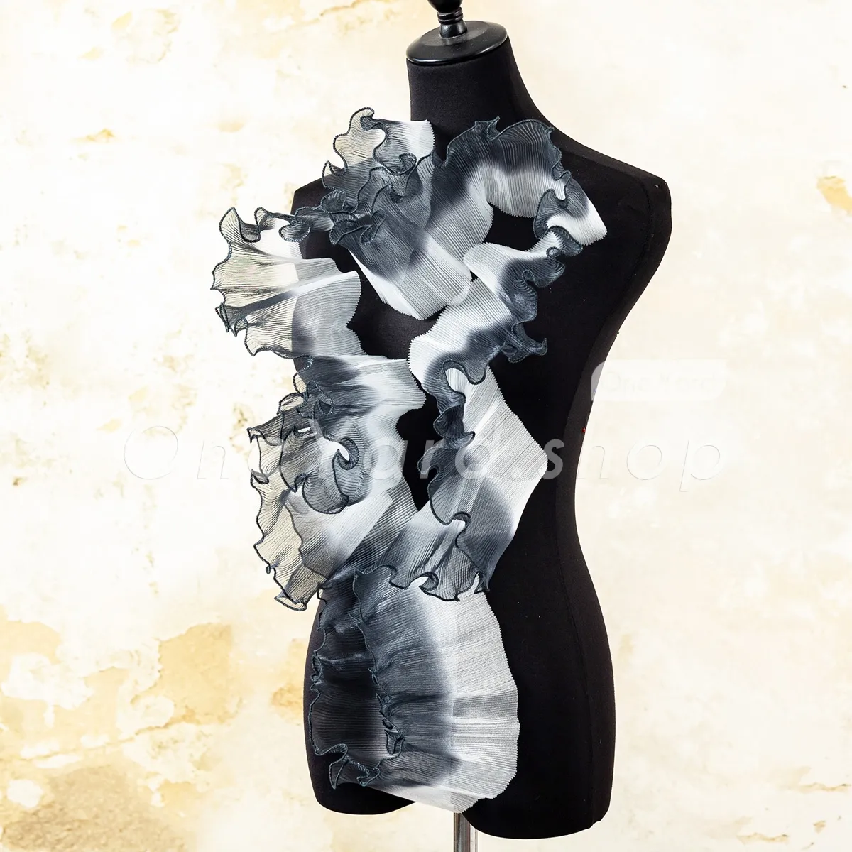 black white ombre organza ruffle trim black white ombre organza ruffle trim