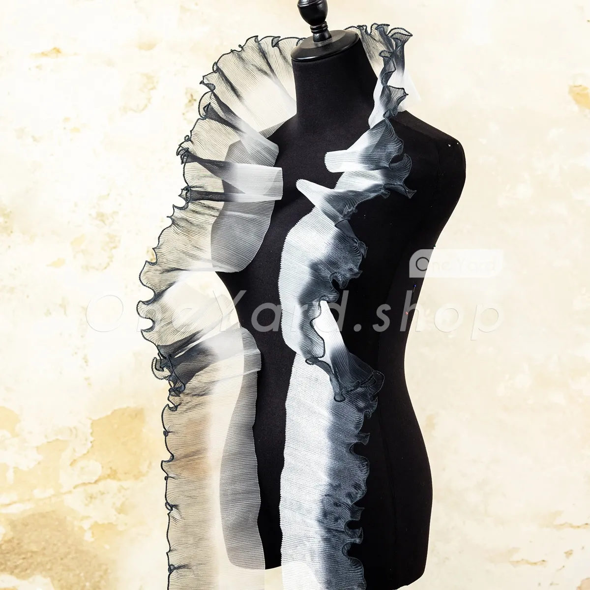 dramatic black to white gradient pleated organza trim dramatic black to white gradient pleated organza trim