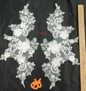 stunning pearl 3d flower vine lace applique pair