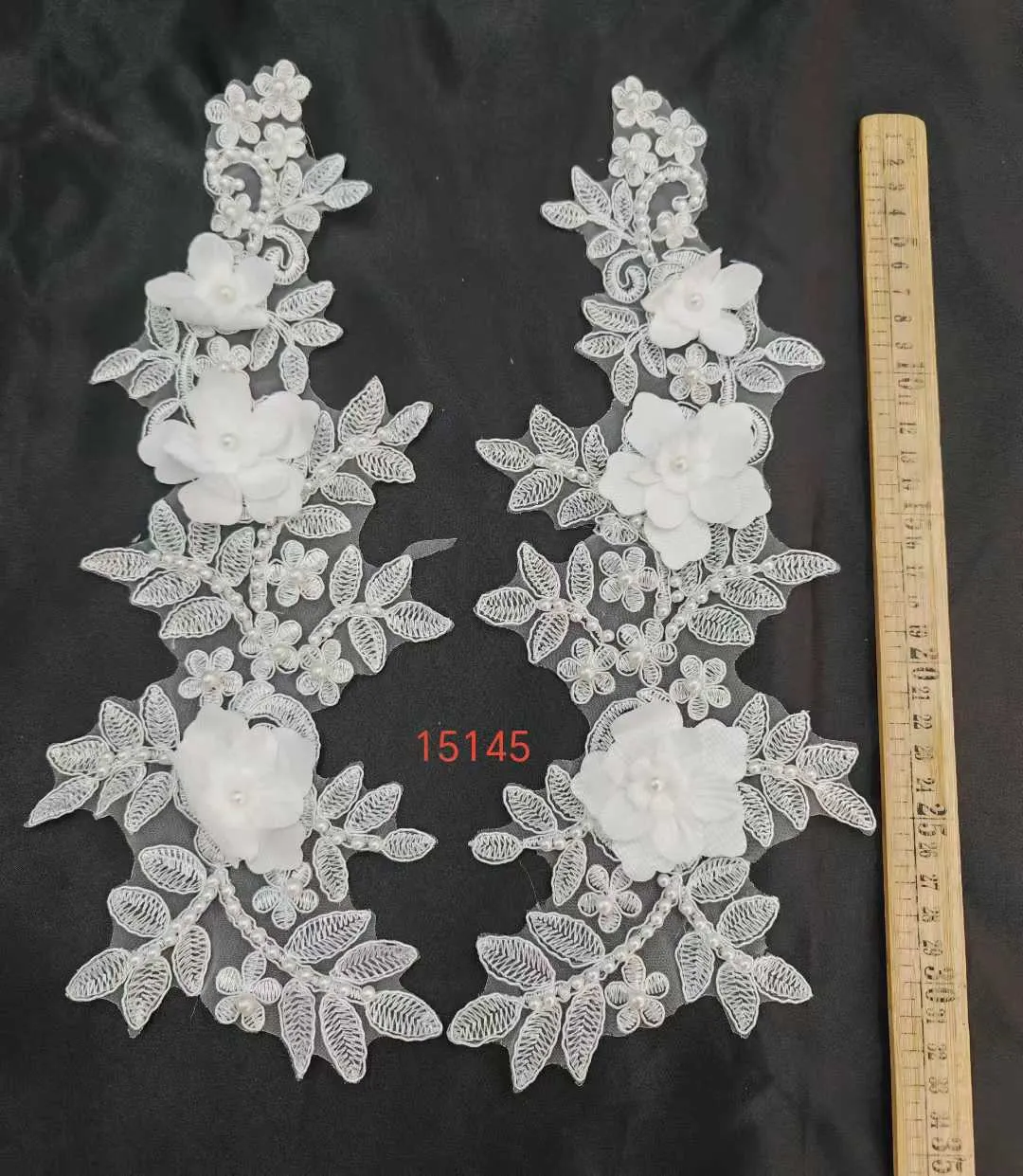 lustrous pearl 3d flower leaf lace applique pair lustrous pearl 3d flower leaf lace applique pair