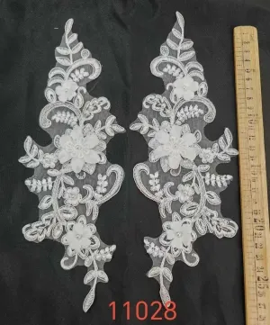 light airy 3D floral pearl lace applique pair