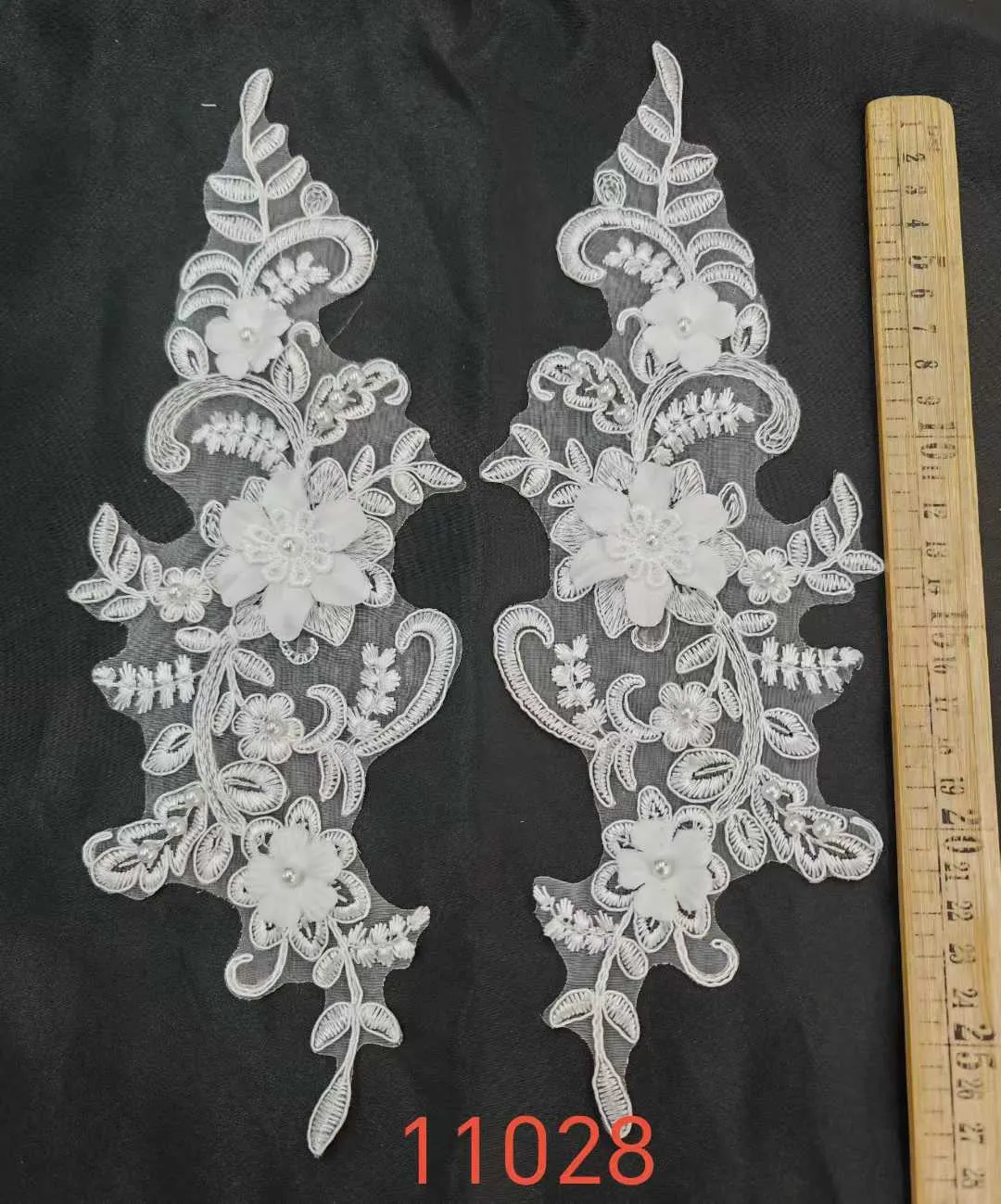 light airy 3D floral pearl lace applique pair