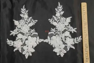 small 3d floral pearl embroidered lace applique pair