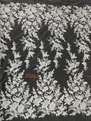 ascending floral vine embroidered mesh lace fabric