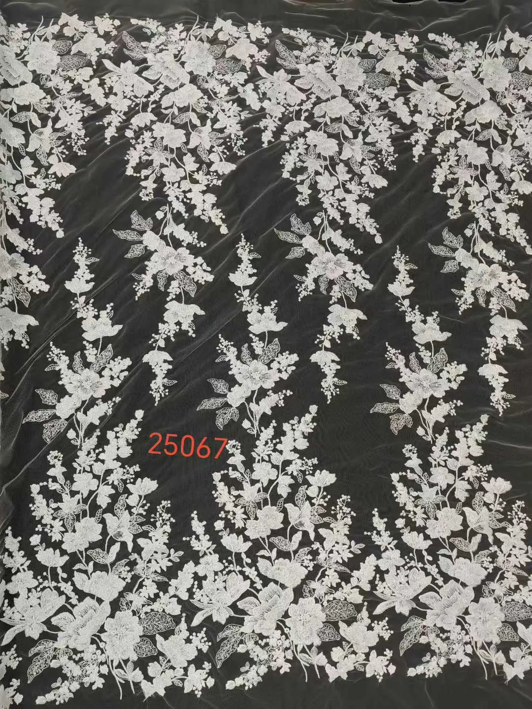 ascending floral vine embroidered mesh lace fabric