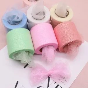 6cm wide iridescent glitter pastel tulle ribbon roll
