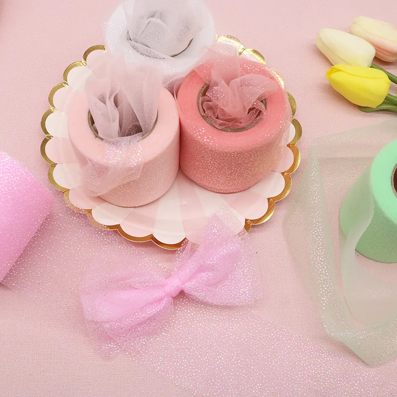 6cm wide iridescent glitter tulle ribbon 6cm wide iridescent glitter tulle ribbon
