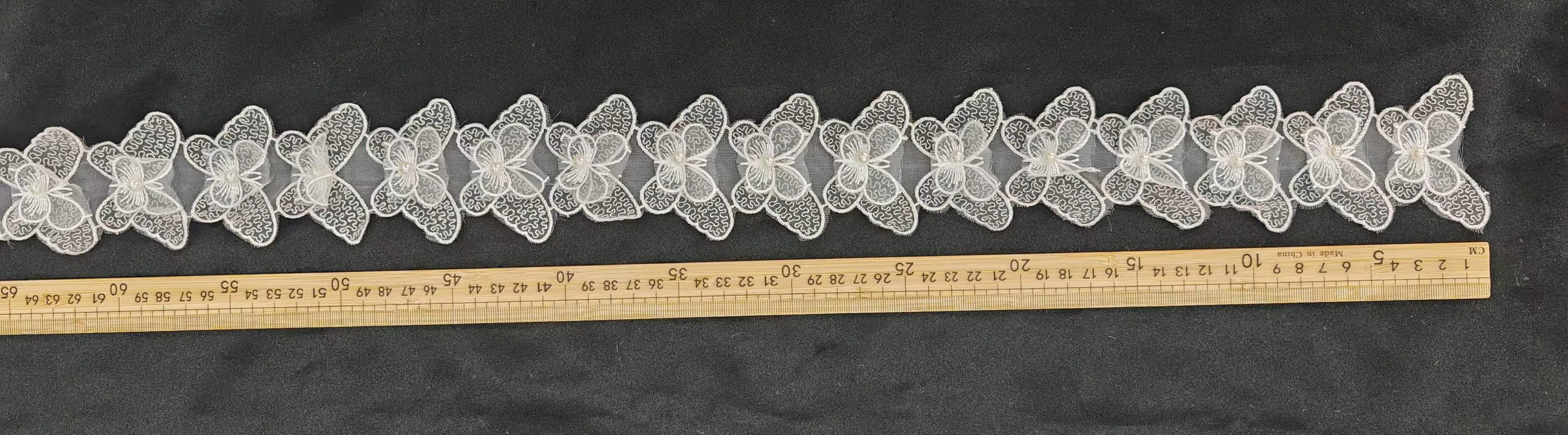 3d butterfly pearl embroidered sheer lace trim