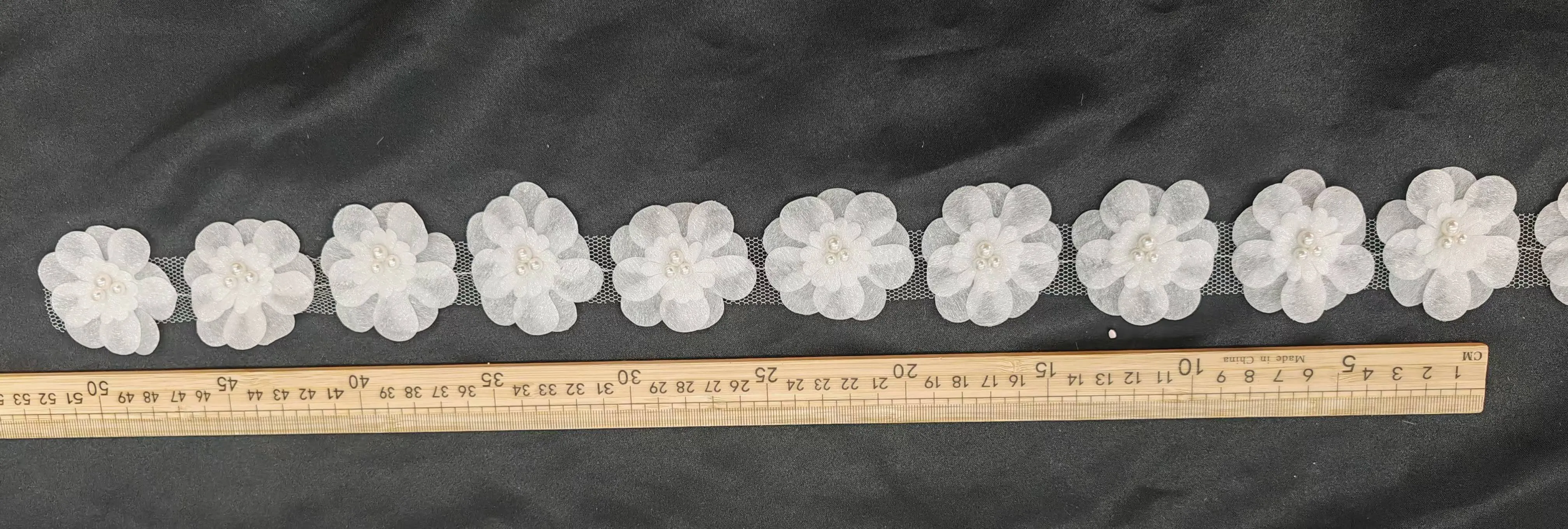 3d layered sheer flower triple pearl border 3d layered sheer flower triple pearl border