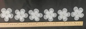 white 3d flower trim with pearl rhinestone centers