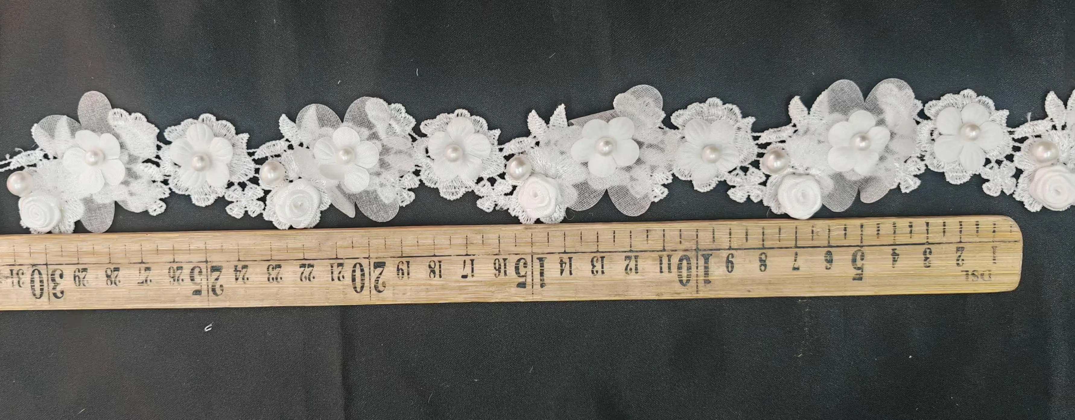 feminine 3d floral lace trim with pearls and mini roses