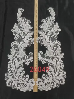 embroidered lace applique pair with clear sequins