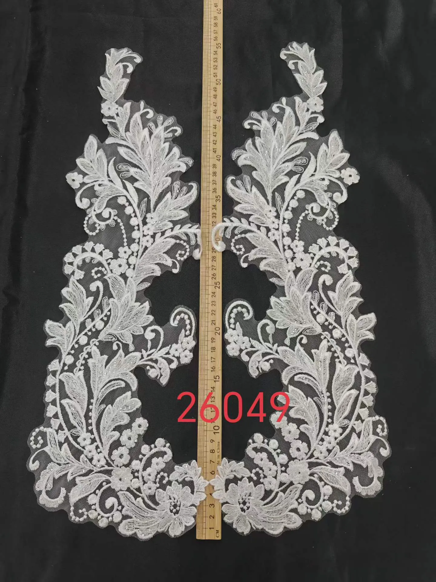 embroidered lace applique pair with clear sequins