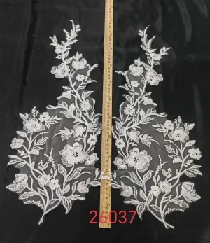 graceful floral vine embroidered lace applique pair