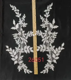 leafy vine embroidered lace applique pair