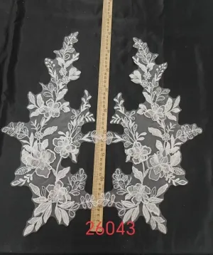 clear sequins floral embroidered lace applique pair