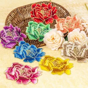 10x12cm peony flower soft patch with gold outlines