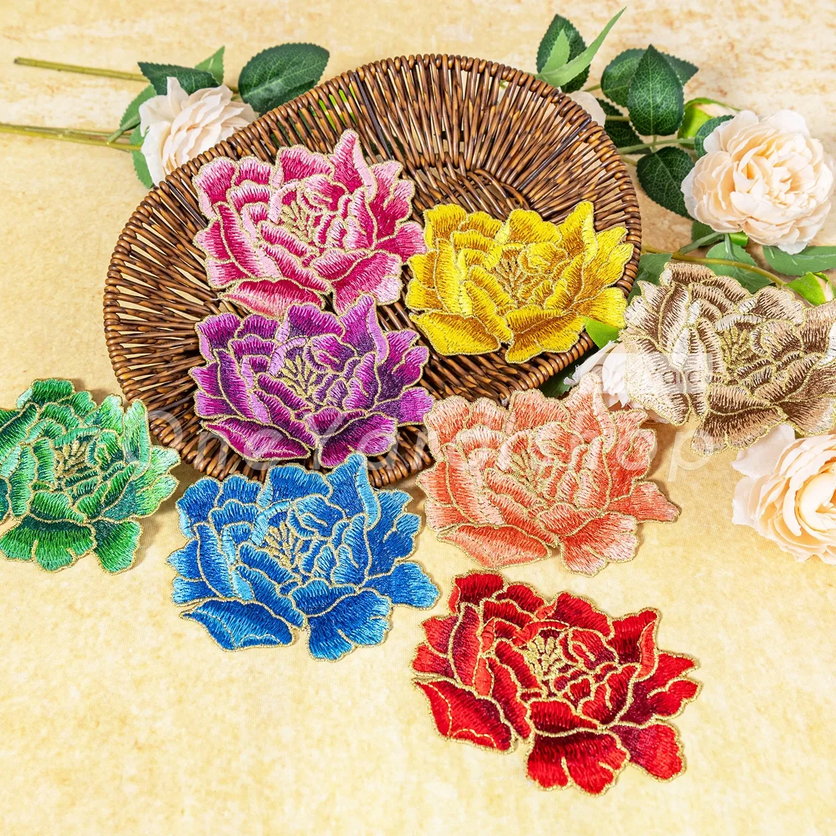 luxurious peony embroidered flower appliques