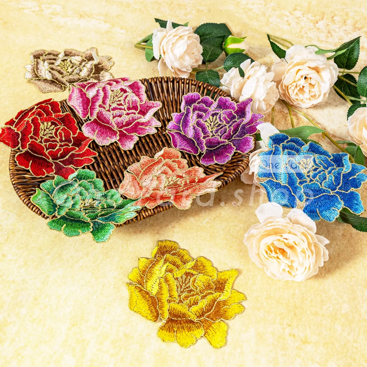 soft flat peony flower applique for dresses and crafts