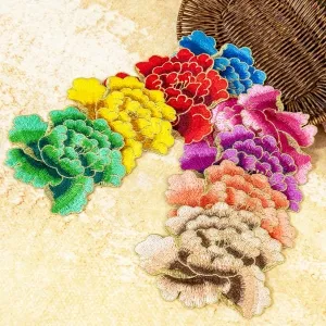 large 12x15cm gold outlined peony embroidered appliques