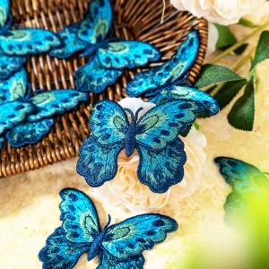 58x8cm soft peacock blue butterfly embroidered patches