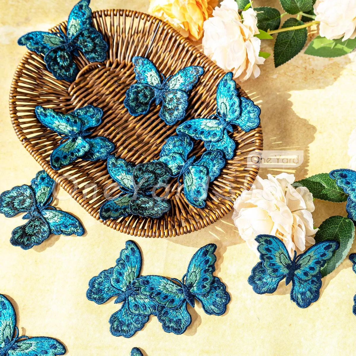 peacock blue butterfly embroidered patches for bridal gowns