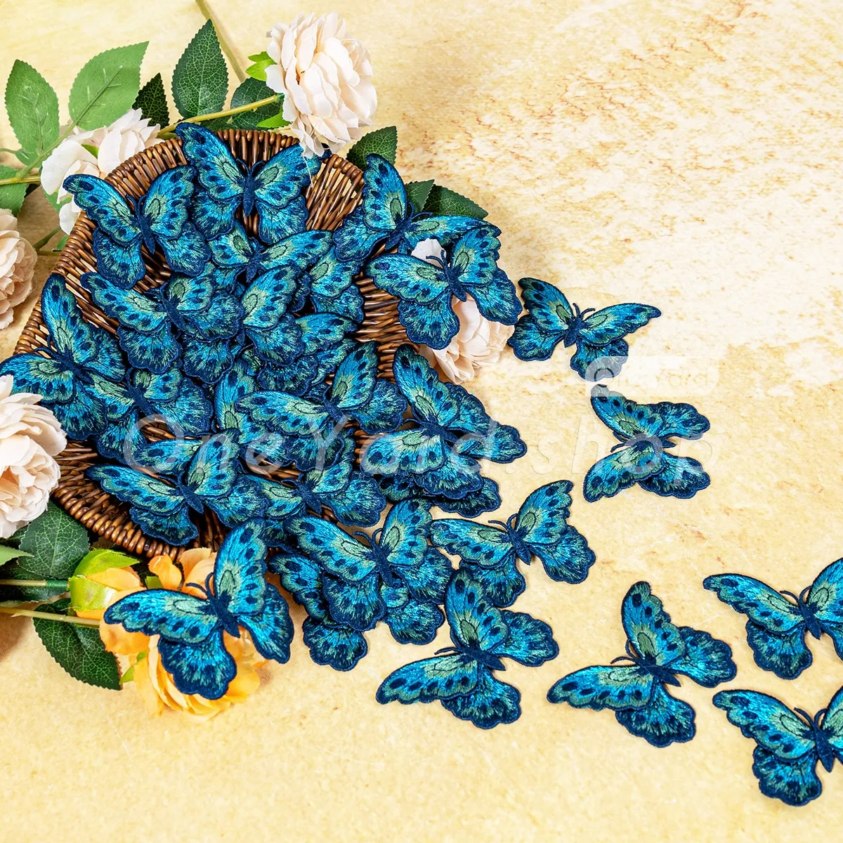 peacock blue butterfly patches for fairytale evening dresses