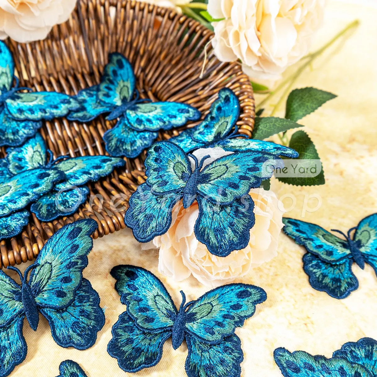 peacock blue butterfly patches