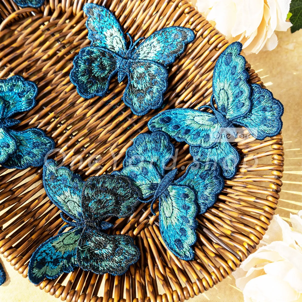 vibrant blue peacock butterfly embroidered appliques