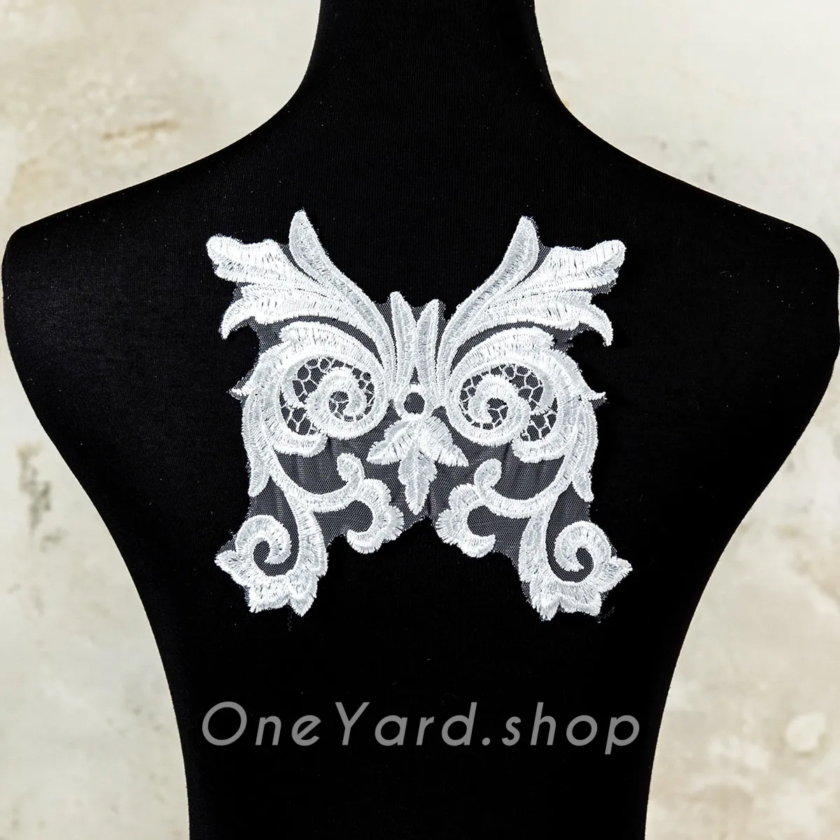 off white Baroque style scroll embroidered lace applique