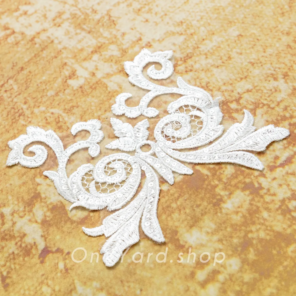 off white Baroque style scroll lace applique
