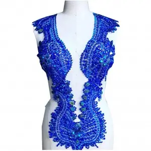 handmade blue heavy beading applique