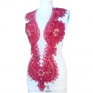 handmade fuchsia heavy beading applique