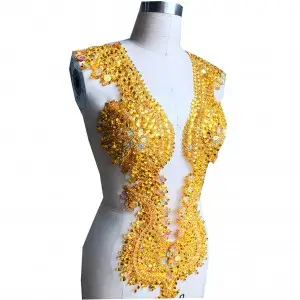 handmade yellow heavy beading applique
