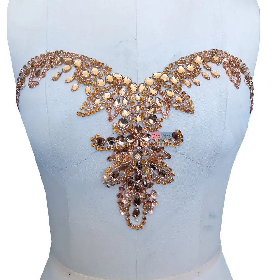 SimBae Large Size Pure Handsewing Rhinestones Beads Applique For Dress Clothing Neckline And Waist Trim Sew On Shining Crystal Sequins Lace Patches...