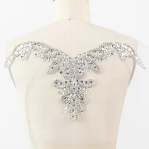 Clear White Crystal & Beading Handmade Neck Appliqué