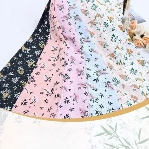 leaf floral print soft linen fabric for casual dresses