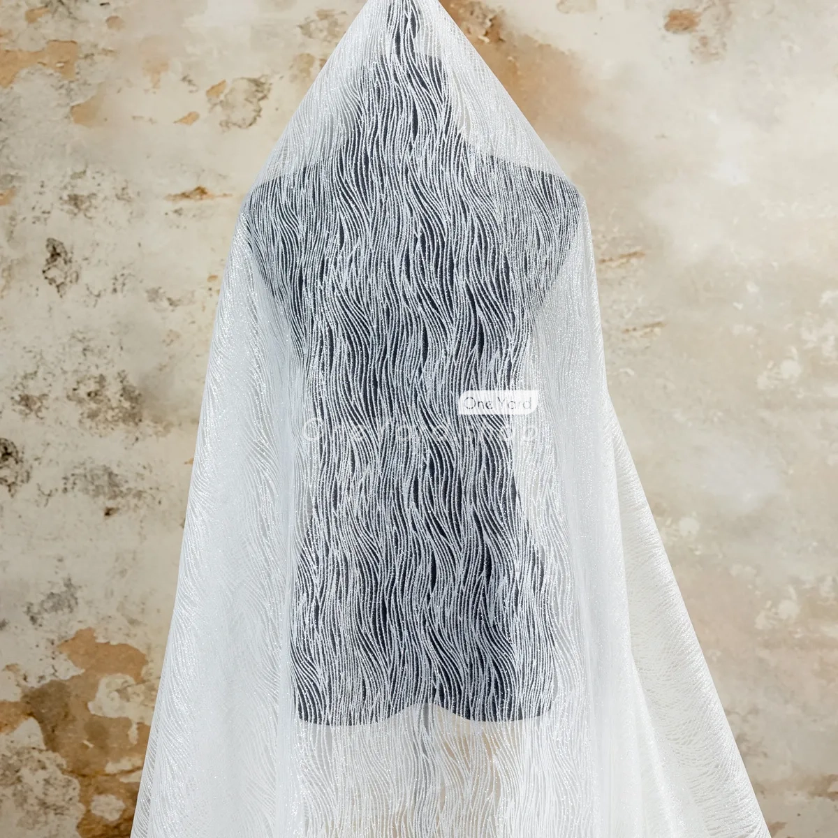 glitter wavy pattern lightweight white crisp mesh