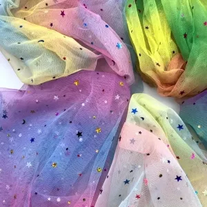 colorful moon star sequins ombre tulle fabric