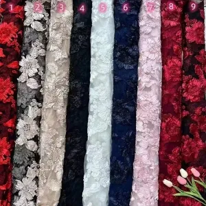 exquisite 3D hibiscus ribbon floral embroidery fabric
