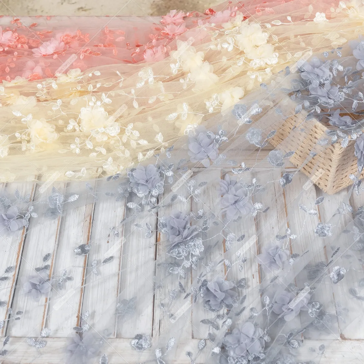 3d flower embroidery mesh fabric sewing material
