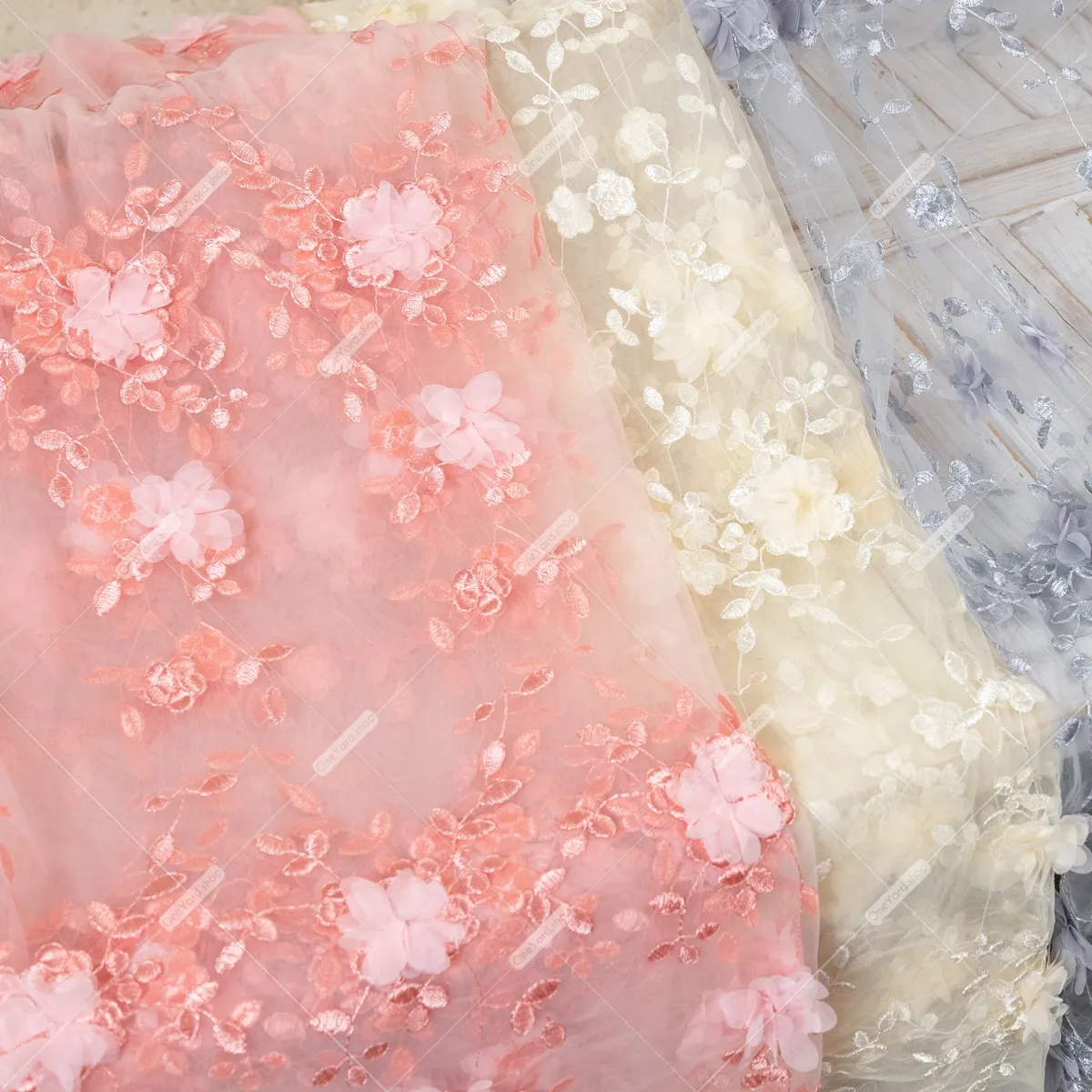 romantic 3d flower embroidery mesh fabric