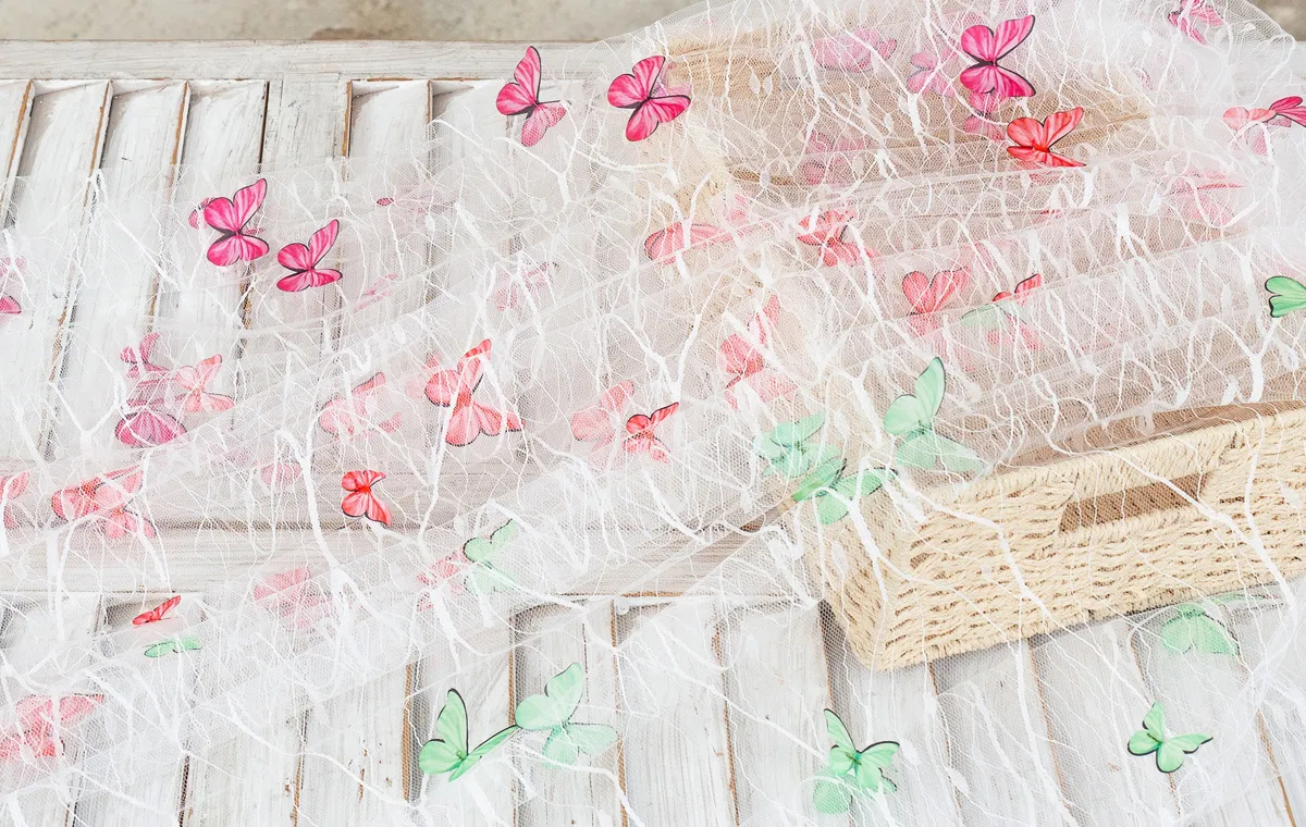 3D butterfly embroidered feathery mesh fabrics