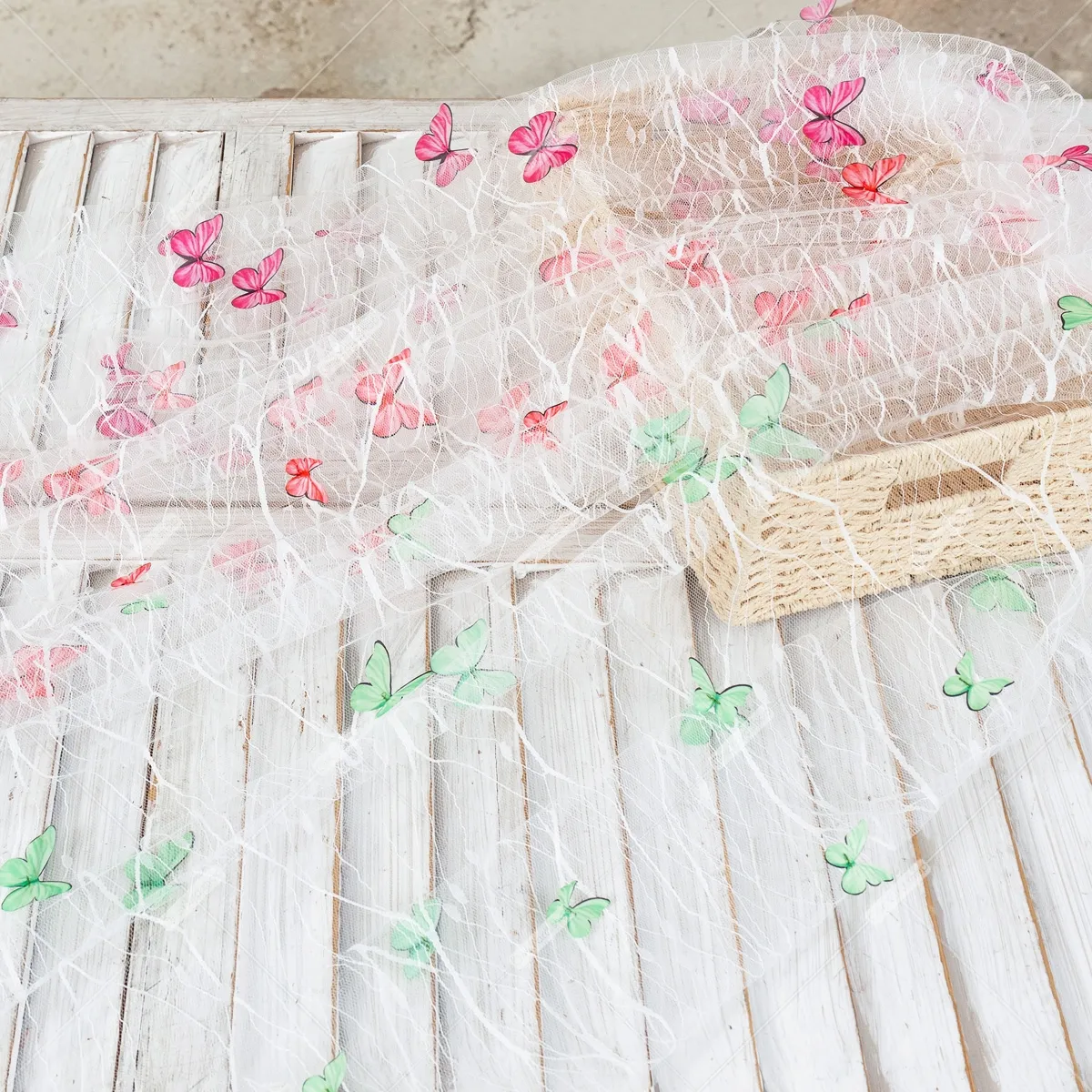 butterfly embroidery wave pattern feathery mesh fabric